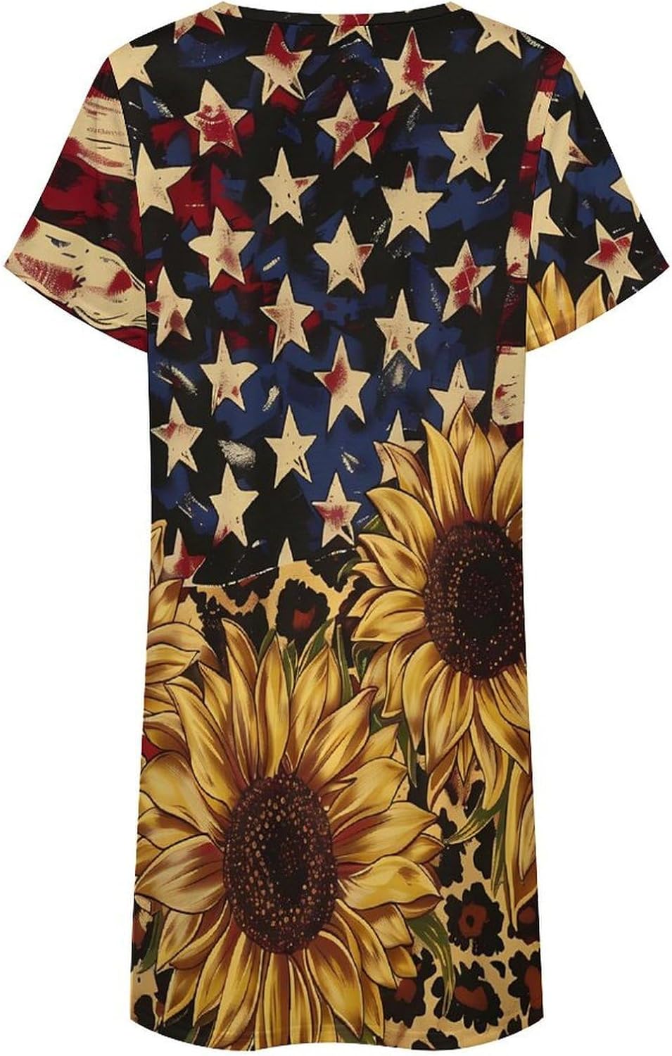 Leopard Sunflowers U.S. Flag Women's Nightgown Short Sleeve Sleep Shirt Casual Sleepwear Night Gowns Sleepdress