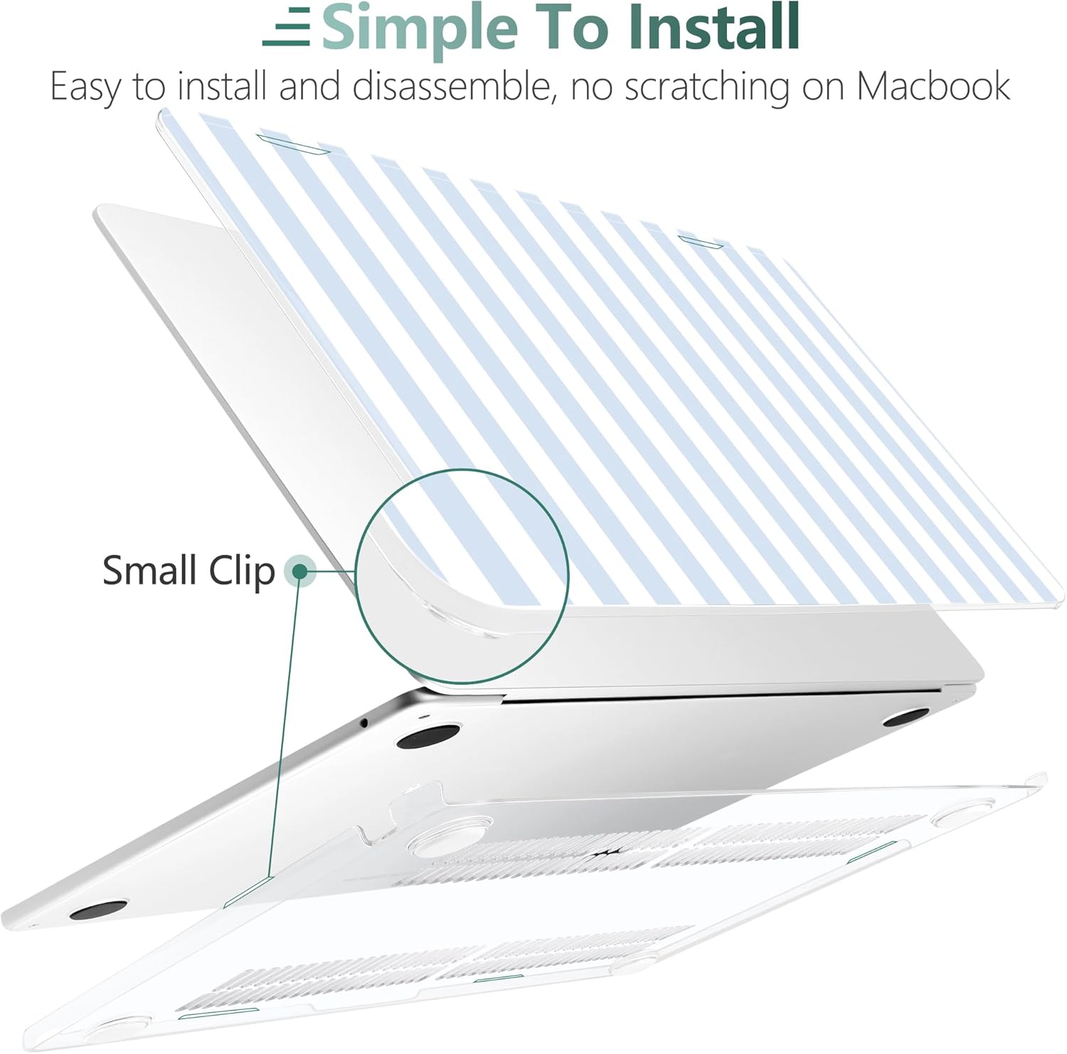 DONGKE for MacBook Air 15 inch Case M5 M4 M3 M2 Chip 2026 2025 2024 2023 Release (Model A3448 A3241 A3114 A2941), Hard Shell Case with Keyboard Cover & Type C Adapter, Blue & White Stripes