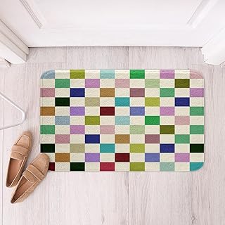 Feelyou Colorful Checkered Bathroom Rugs Teen Women Men Retro Modern Geo...