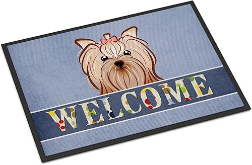 Miniatura 266 de Caroline's Treasures BB1449JMAT - Tapete de bienvenida de carlino negro, 24 x 36 pulgadas, tapete azul para puerta delantera, para interiores