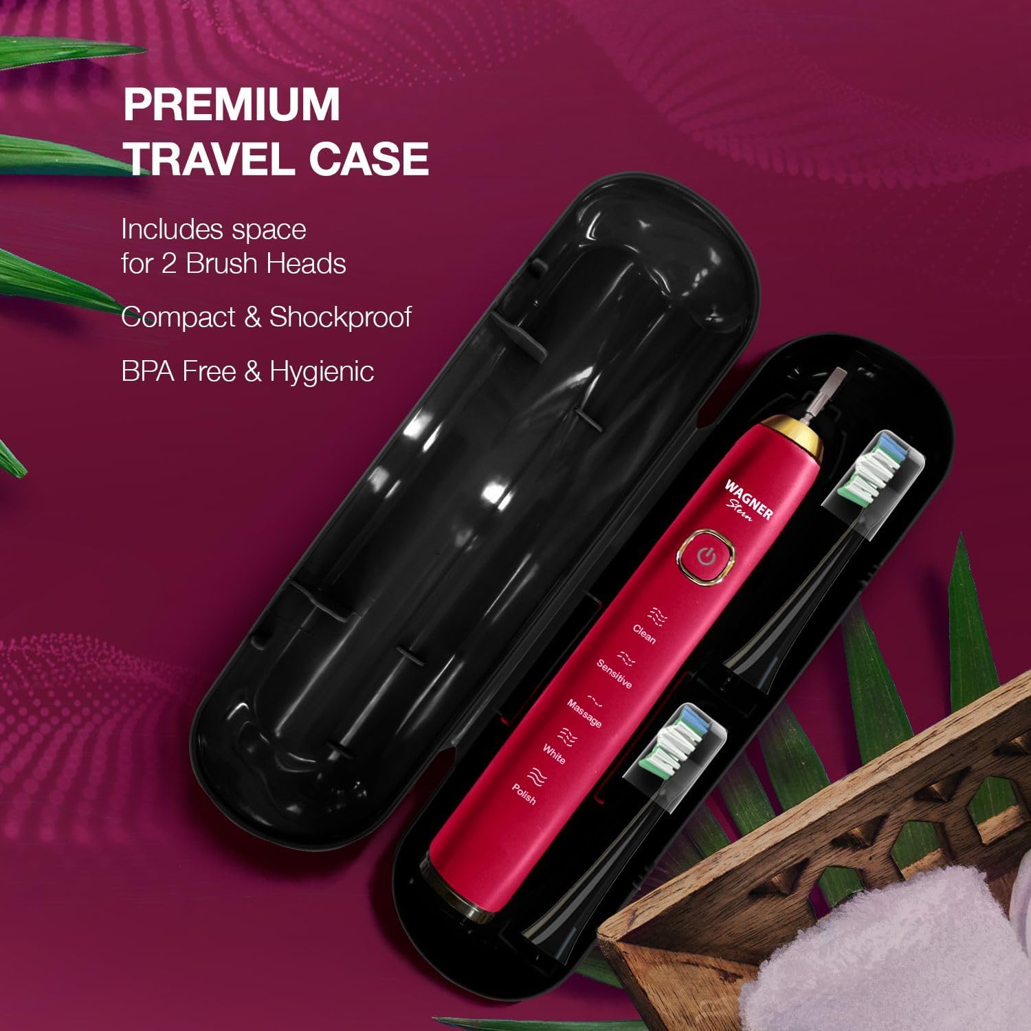 Wagner Stern The Ruby Red Edition ultrasonic whitening Electric Toothbrush Features Five Brushing Modes, Eight Soft Brush Heads, and a Premium Travel case. - Image 5