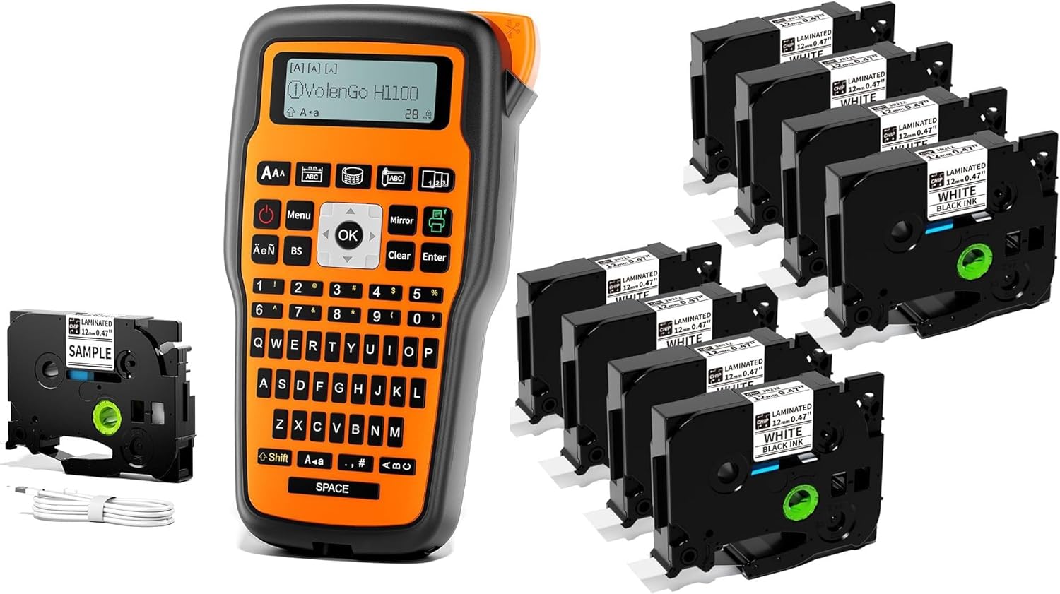 E1000 Heat Shrink Label Maker Machine with 9 Tapes, Wire Cable Label Maker Waterproof Labels Labeler Machine with-Tape 12mm Laminated Handheld Labeling Machine for Industrial Office