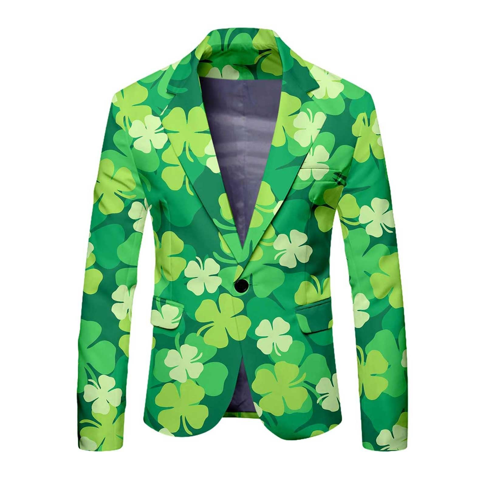 St Patricks Day Kostüm Herren Party Anzug St. Patrick Anzüge mit Festlichen Druck Beer & Shamrock Clover Tailliert Party Kostüme Outfit Mit Jackett und Hose Festlichen Kleeblatt Anzug