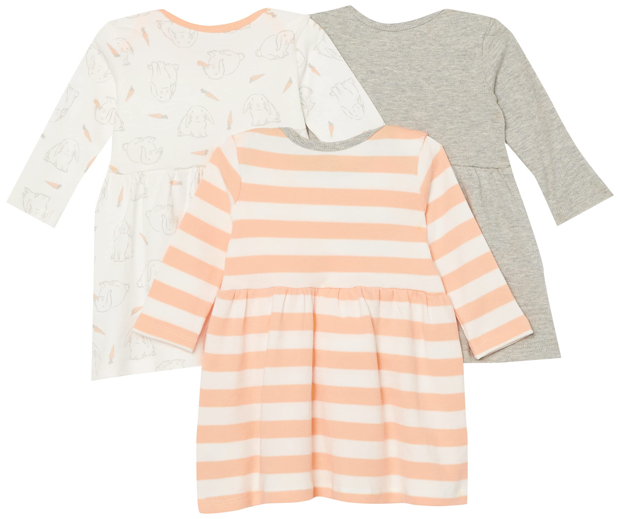 Amazon Essentials Abito In Cotone A Maniche Lunghe Bimba 0-24, confezione da 3