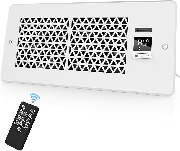 MATULSA Register Booster Fan Fits 4" x 10" Register Holes, Quiet 10-Speed Floor Vent Fan with Remote, Thermostat Control Heating & Cooling AC Vent Fan, White 1 Pack