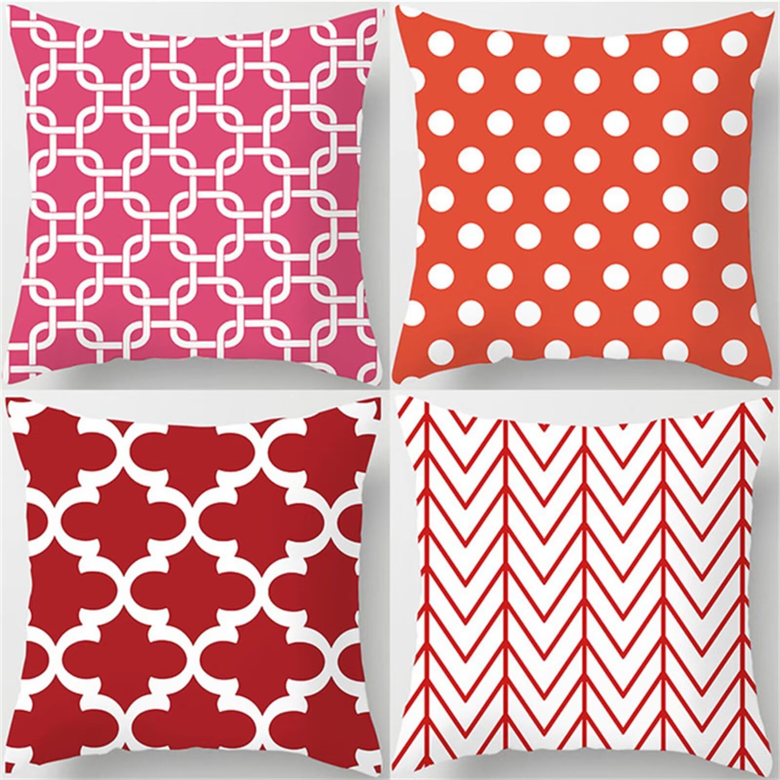 Juego de 4 Impermeable Funda de Cojín Geometría roja,65x65cm Moderno Suave Transpirables Lino Fundas de Almohada Cojines Decorativos con Cremallera Oculta para Exterior Sofá Cama Coche Hogar