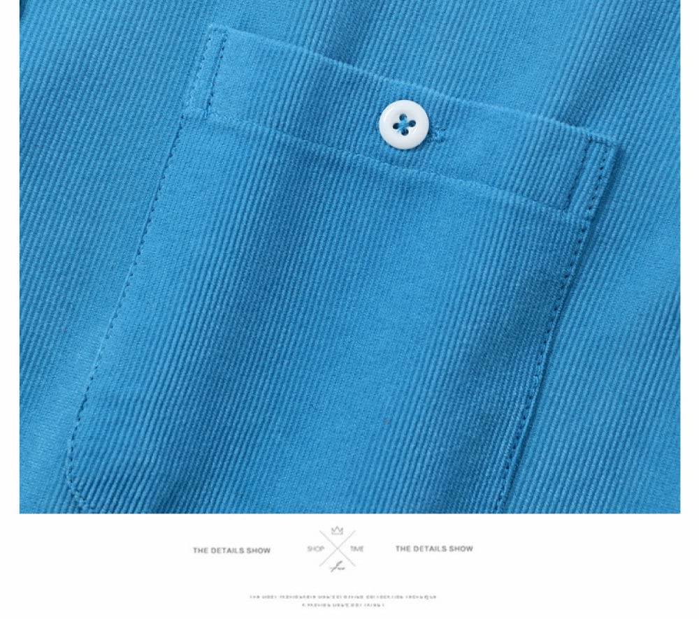 HGJH Herren Flanellhemd, Herren Langarm Cordhemd Henry Hemd Jacke Teal Thermohemd Futter Großvater Hemd Revers Knöpfe Bequemes Freizeithemd Für Männer Jungen