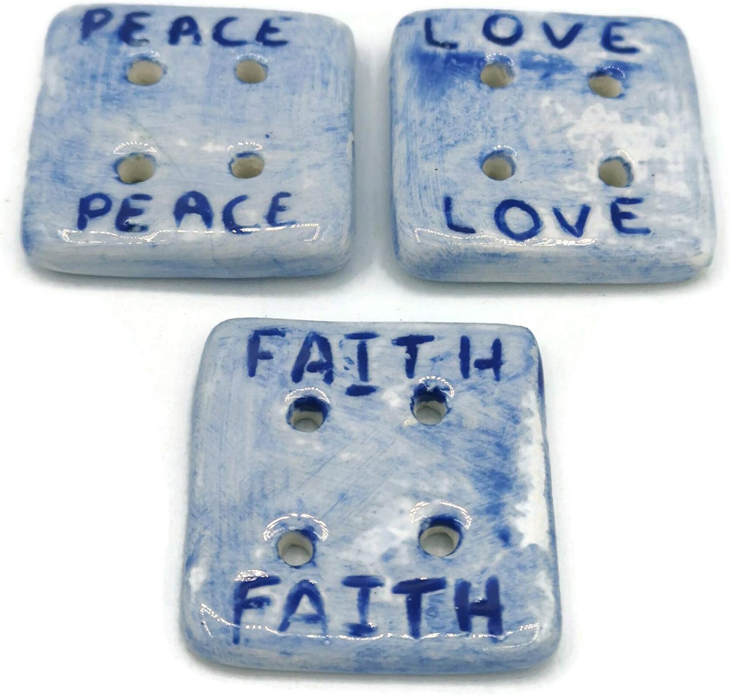 3Pc Extra Large Coat Buttons, Novelty Handmade Ceramic Sewing Supplies And Notions, Sewing Buttons For Blouse (40 mm, Square 4 Holes, Blue Motivational Words)