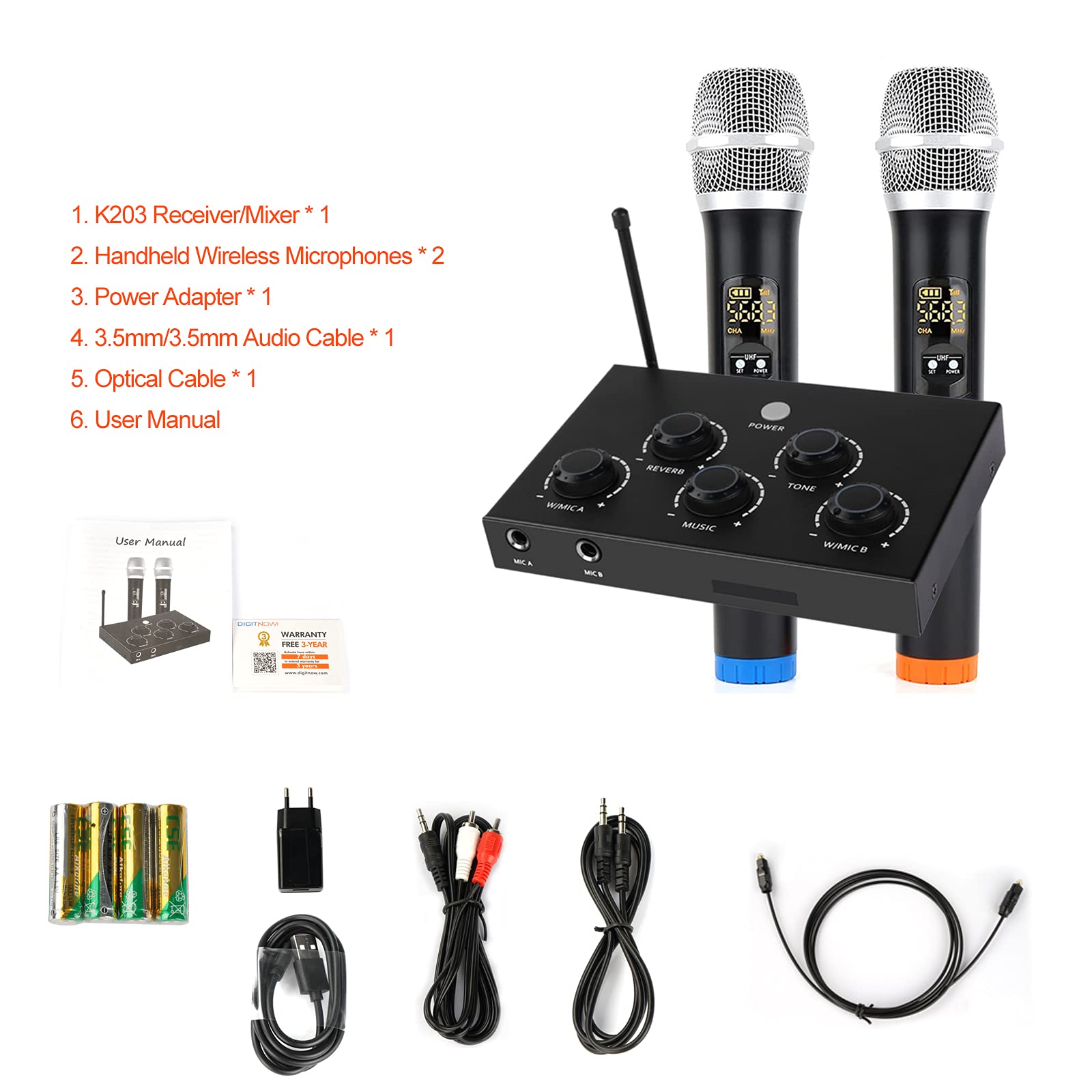 Portable Karaoke Microphone Mixer System Set, with Dual UHF Wireless