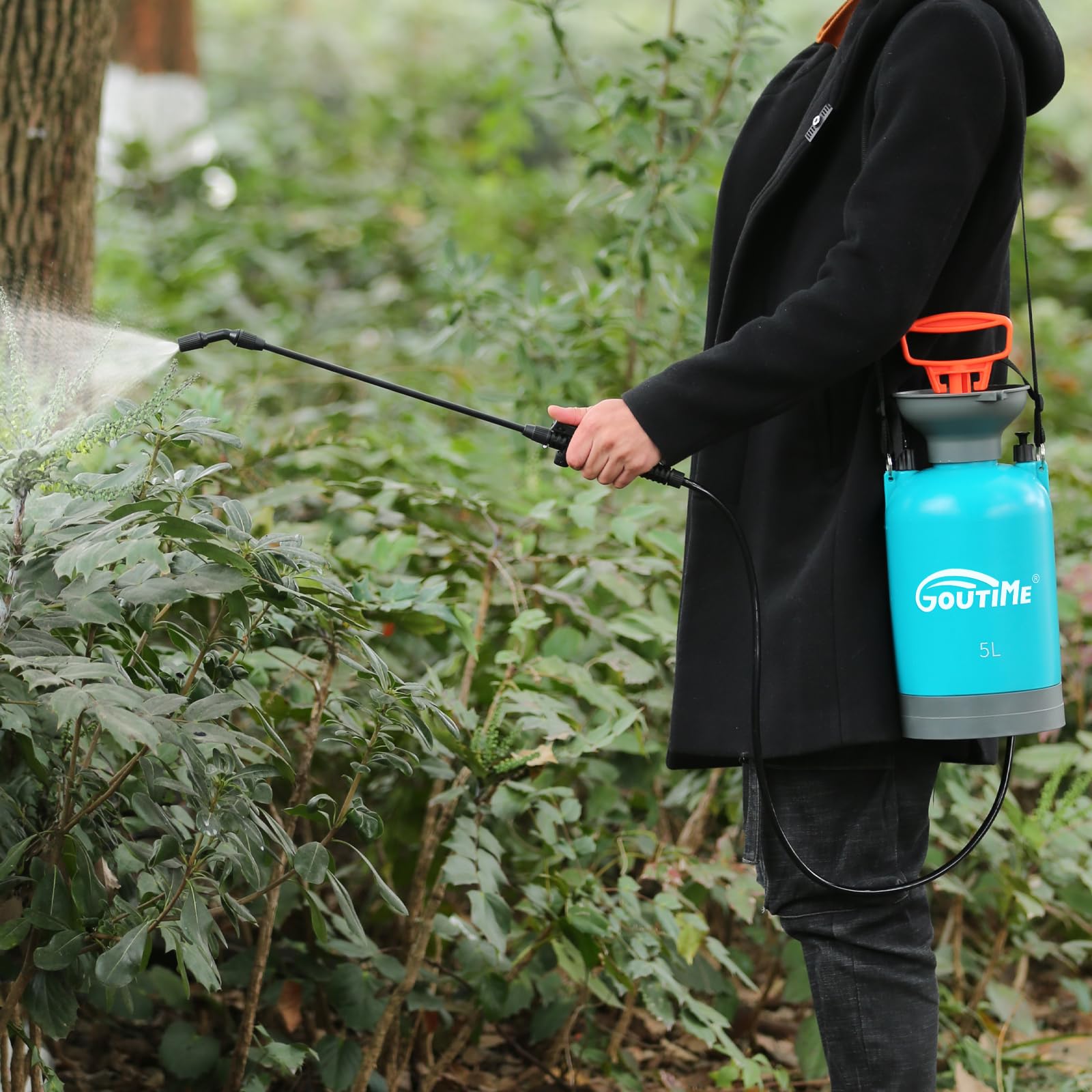 Goutime® Goutime 5L Drucksprüher, säurebeständiges Drucksprühgerät mit Überdruckventil, verstellbare Düsen & 1,3m Schlauch, Unkrautspritze Schaumsprüher für Garten, Unkrautvernichtung & Pflanzenpflege