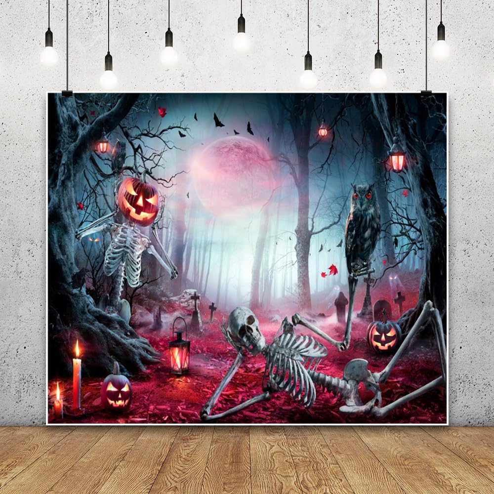 Halloween-Fotohintergrund 3x2,5 M – Gruseliger Friedhof Mit Totenkopf & Mond, Aus Vinyl, Wiederverwendbar
