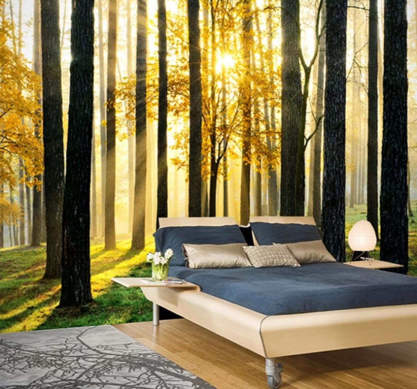 XLMING Fresh Forest Golden Sunshine Landscape 3D Wallpaper Luxury Silk Study Dining Feature Sofa Grey Bedroom Living Room Tv Decorative Wall-350cm×256cm