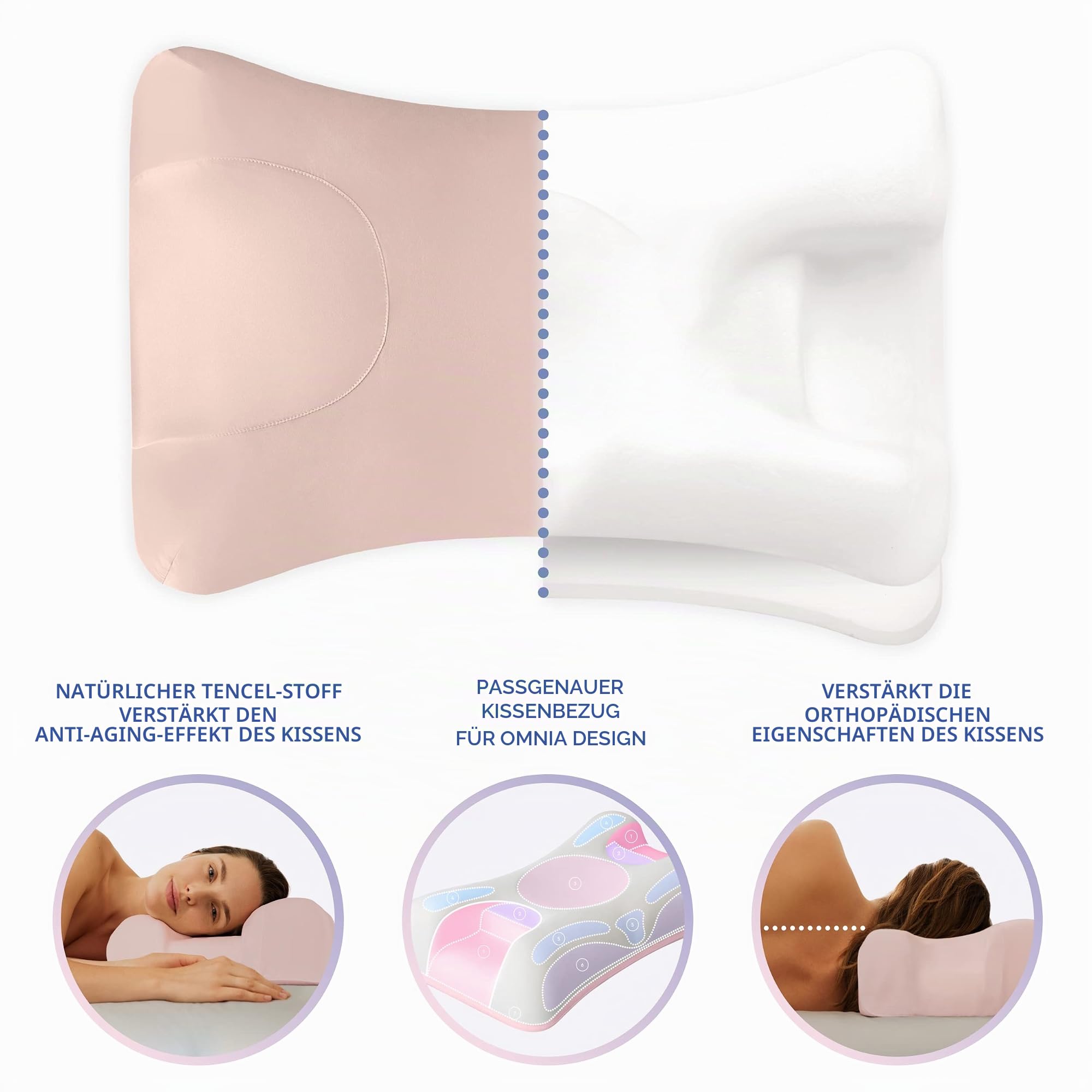 Sleep & Glow Omnia Tencel Kissenbezug für Haar und Haut Passt zu einzigartiger Form von Sleep & Glow Omnia Kissen - Natürliche Eukalyptusfaser - Hypoallergen und bakteriostatisch (Rosenrauch)