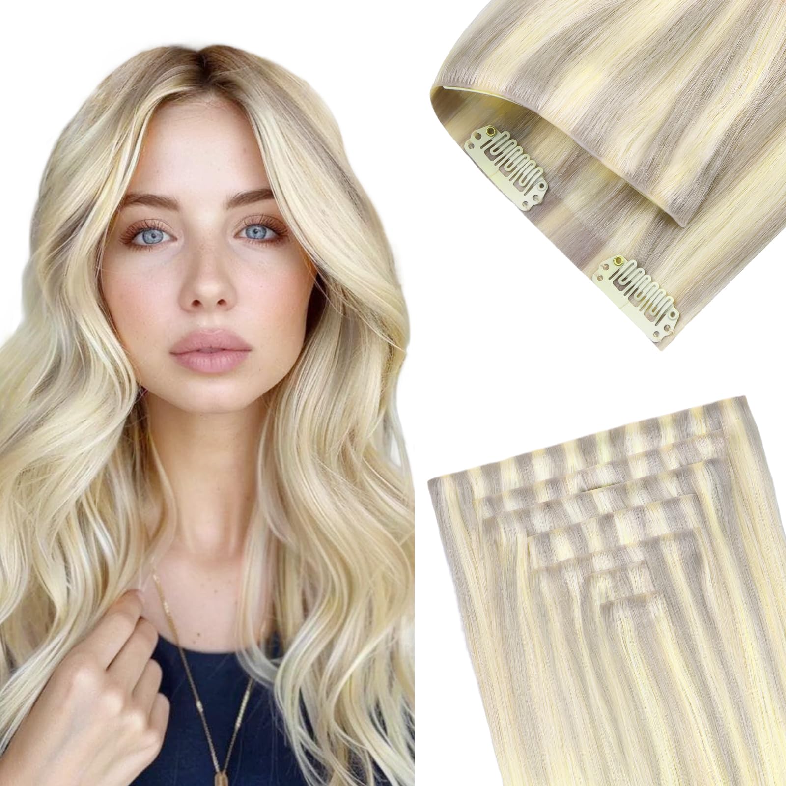 GOO GOO Invisi Edge Clip in Hair Extensions Real Human Hair Invisible Blend