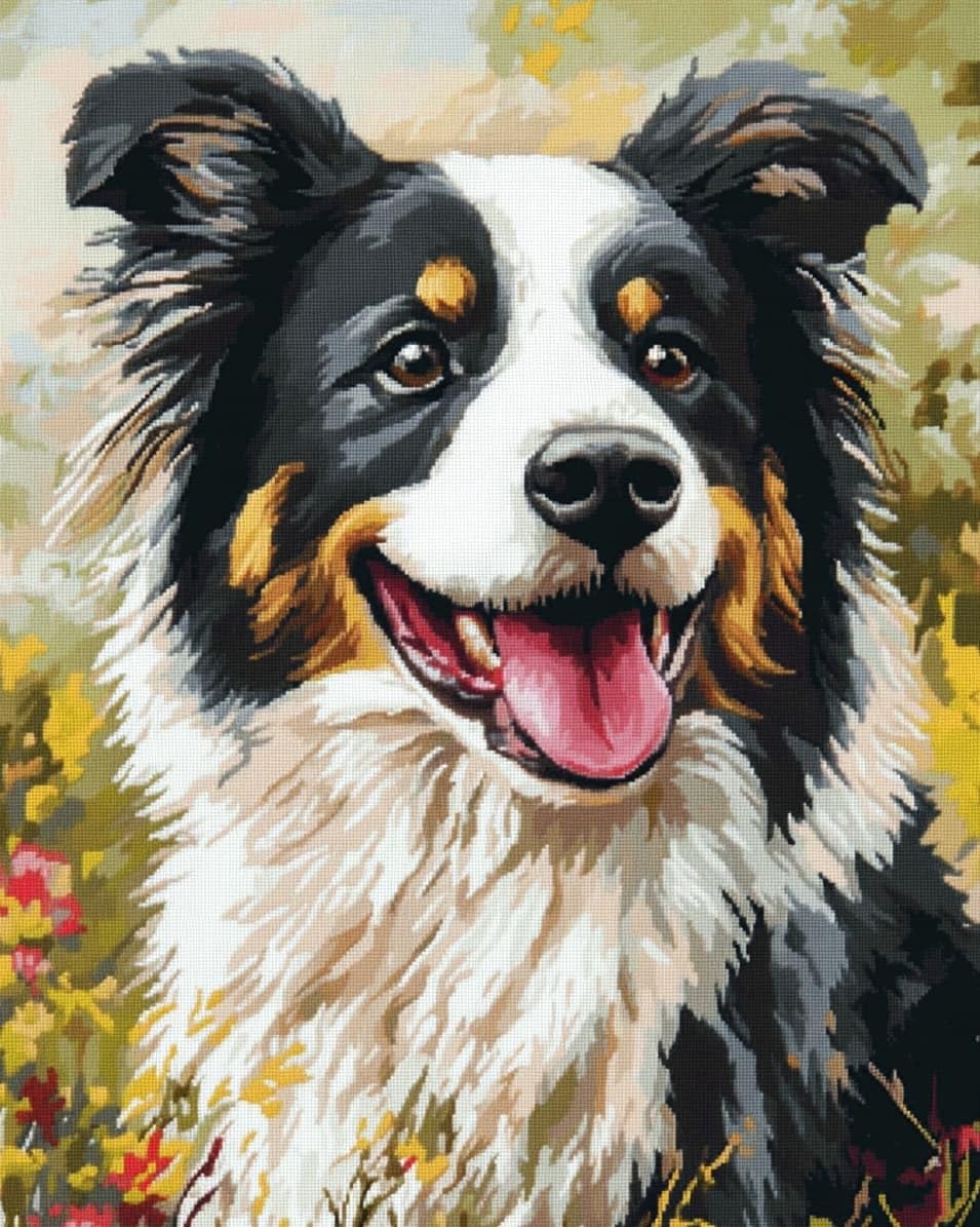WallustrioaW 11CT Stamped Cross Stitch Kits,Border Collie Animal Dog,DIY Cross Stitch Ornament for Adults Beginners,Embroidery Kits Home Decor,40x50cm