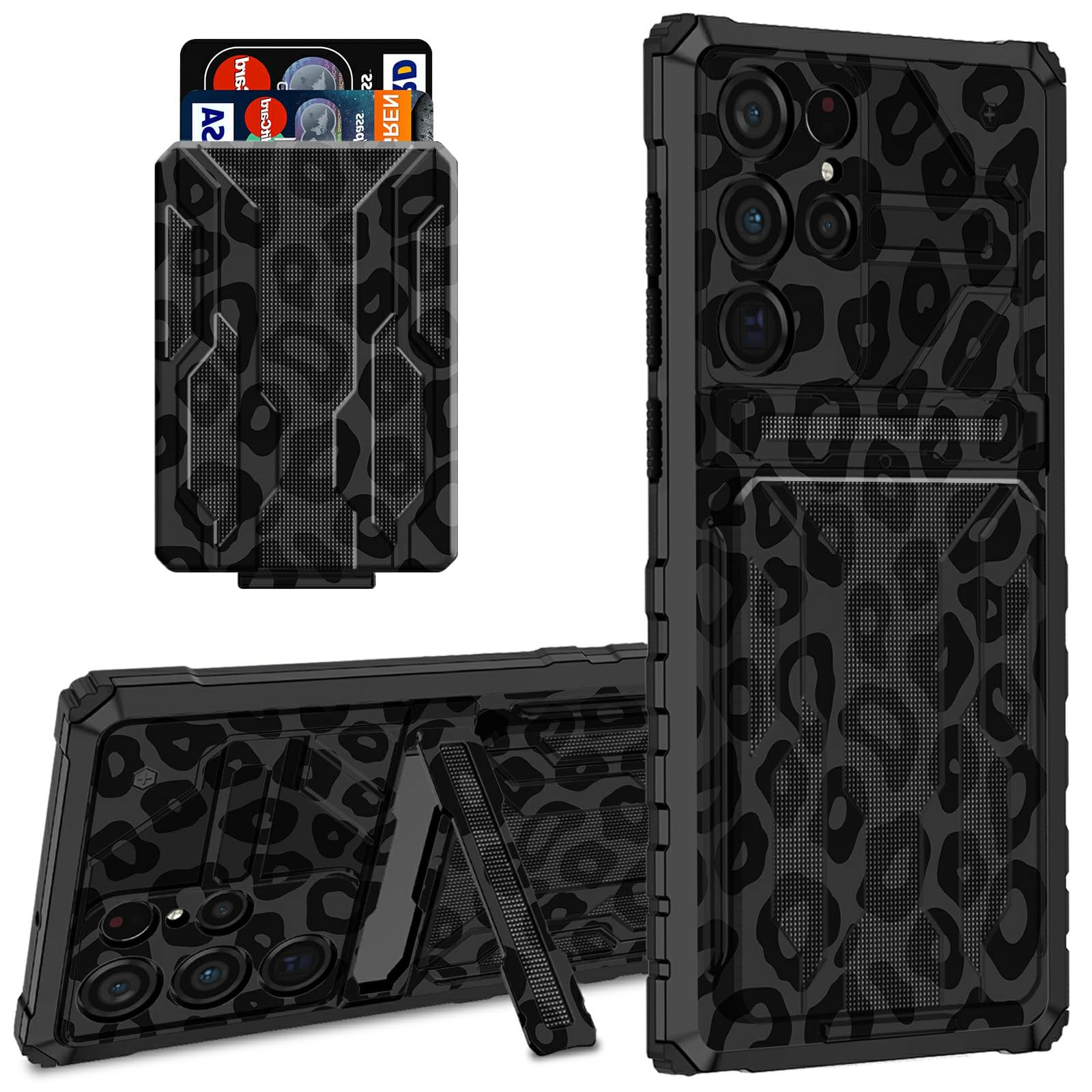 HEAKIERG Leopard Cow Print for Samsung Galaxy S23 Ultra 5G Case with Detachable Wallet Card Holder, Dual Layer Protection Full Body Shockproof