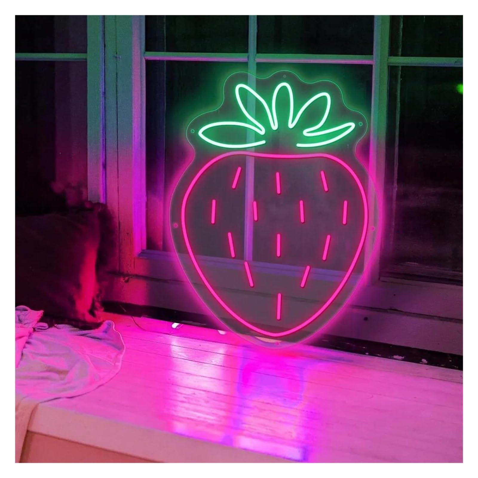 SHOUXI Sign Lamp Strawberry Neon Sign,Strawberry Light Up,Fruit Neon Light,Strawberry Wall Art, Fruit Decor 43x33cm(C)