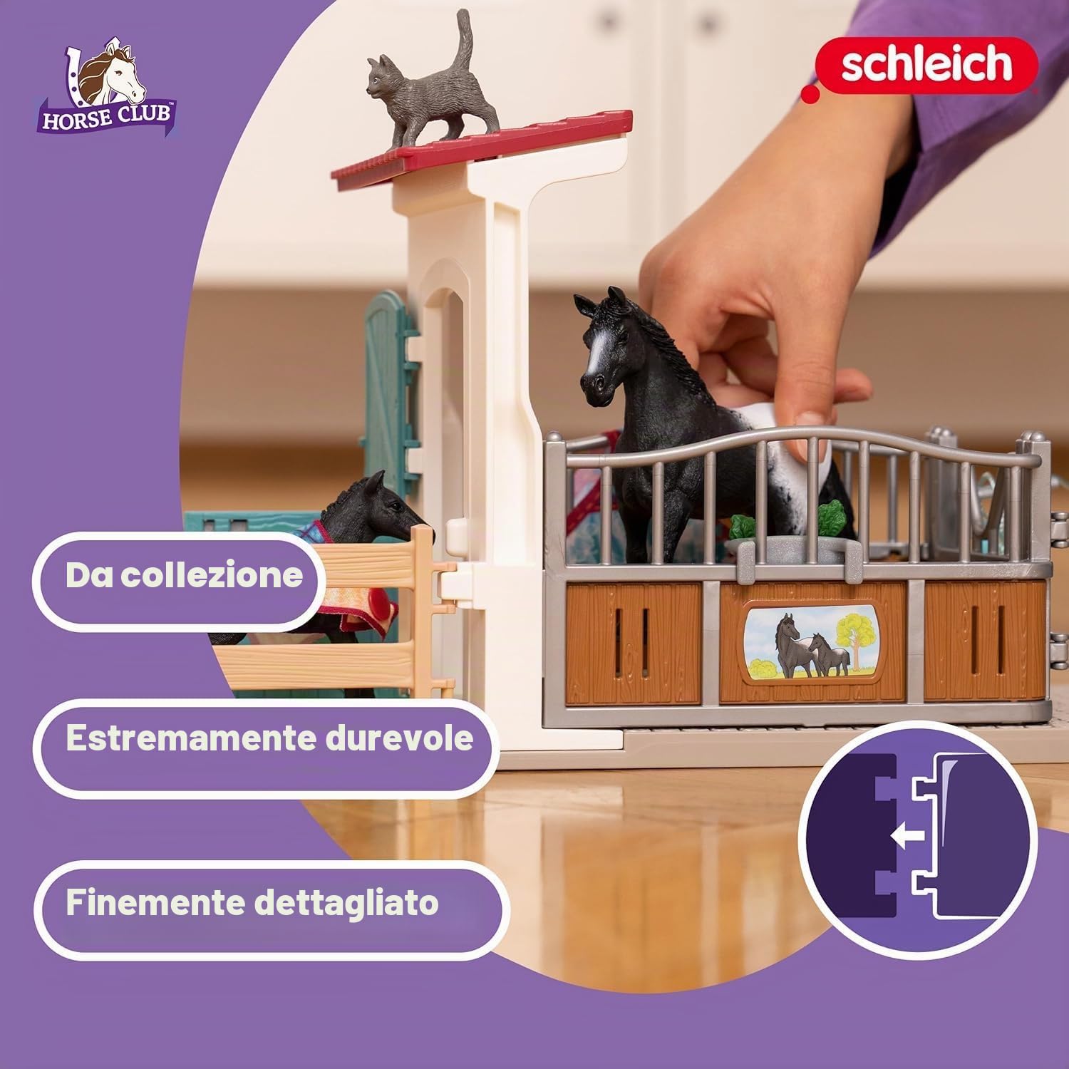 Schleich HORSE CLUB | Box per cavalla e puledro 42611 | box, 2 cavalli, paddock e accessori | regalo per bambine e bambini | giocattolo cavalli da 5 anni | set da 34 pezzi