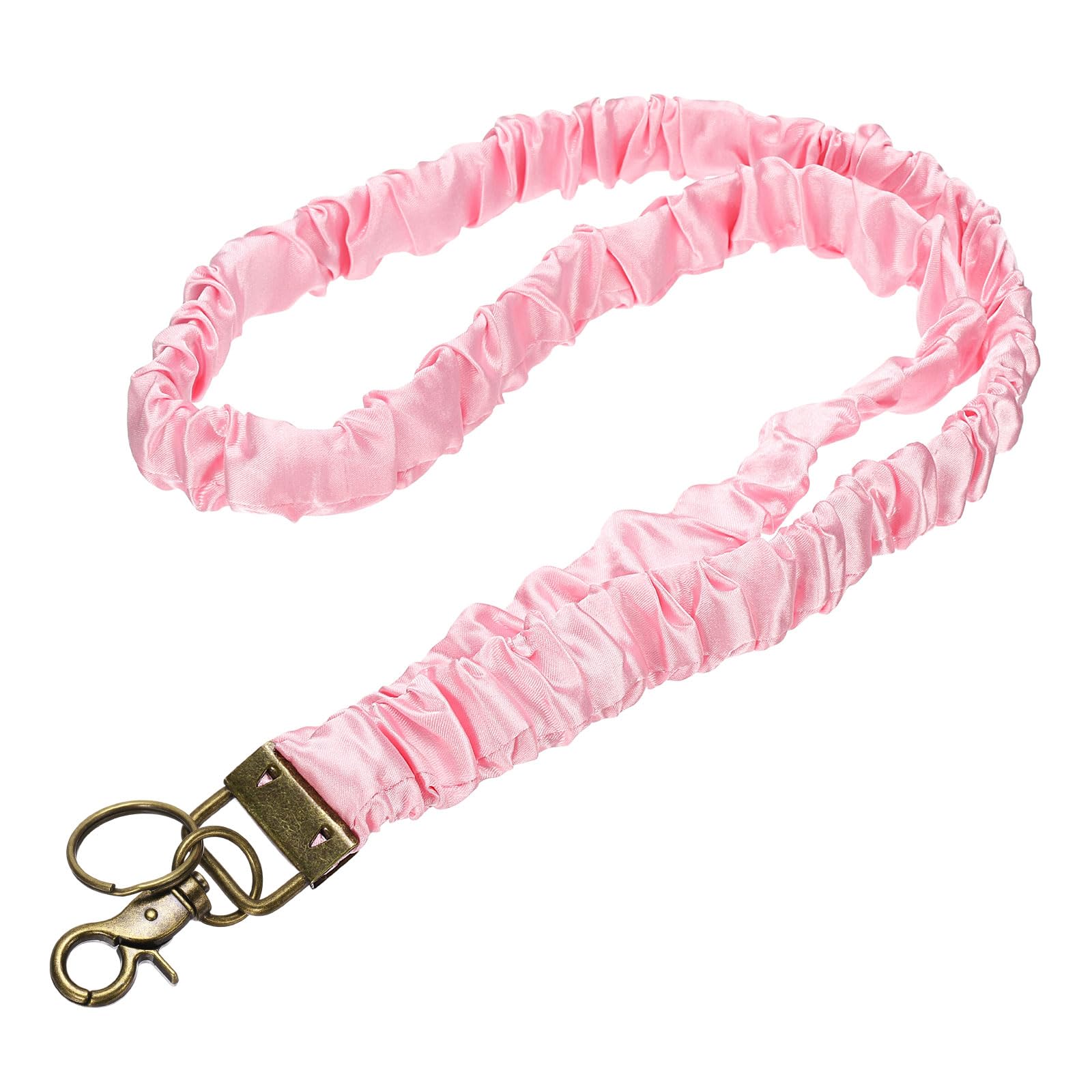 PATIKIL Scrunchie Lanyard Teacher, 1 Pack Stretchy Lanyards for Teachers Cute Lanyards ID Badge Holder with Clips for Women Keychain Card Holder, Pink