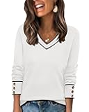 Lightweight Sweaters for Women Long Sleeve V Neck Knit Outfits with Decorative Buttons