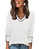 Lightweight Sweaters for Women Long Sleeve V Neck Knit Outfits with Decorative Buttons