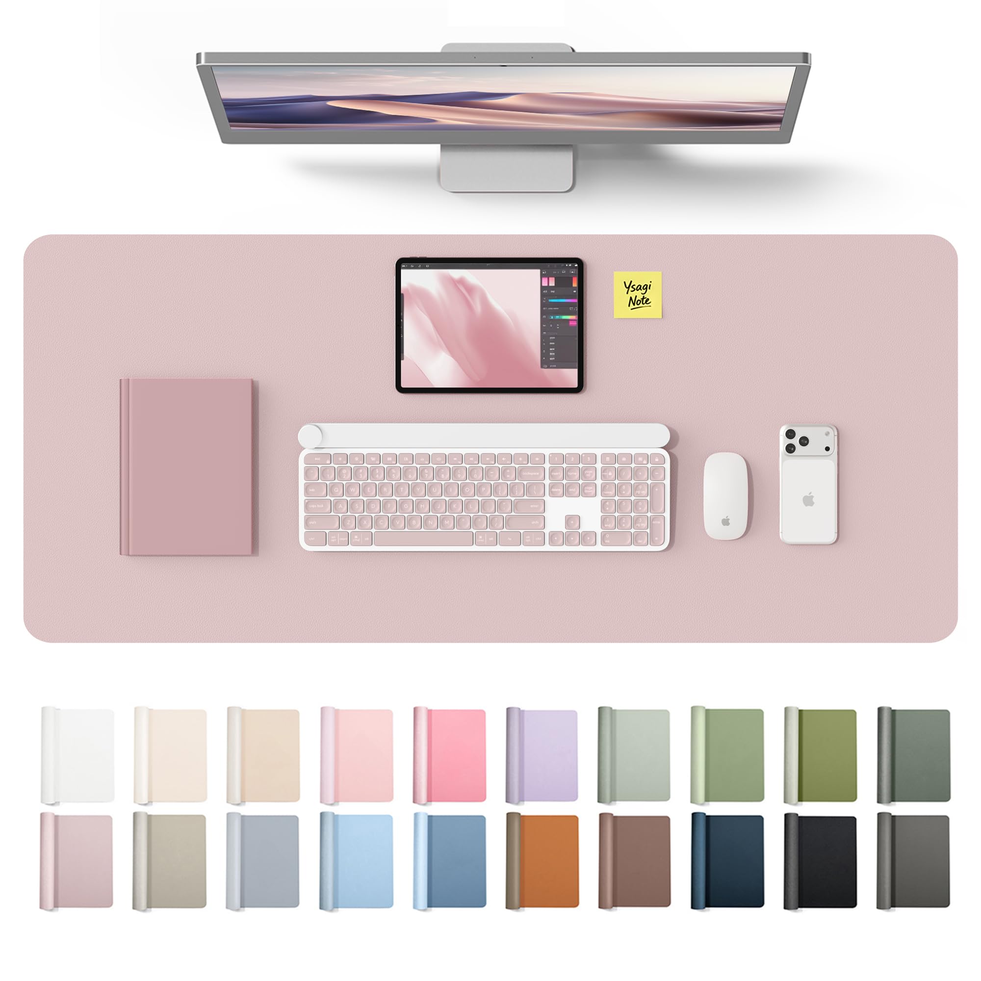 YSAGi Leather Desk Protector, Office Mat, Large Mouse Mat, Non-Slip PU Leather Blotter, Laptop Desk Mat, Waterproof Writing Pad for Office and Home(Grayish Lavender, 42" x 17.2")