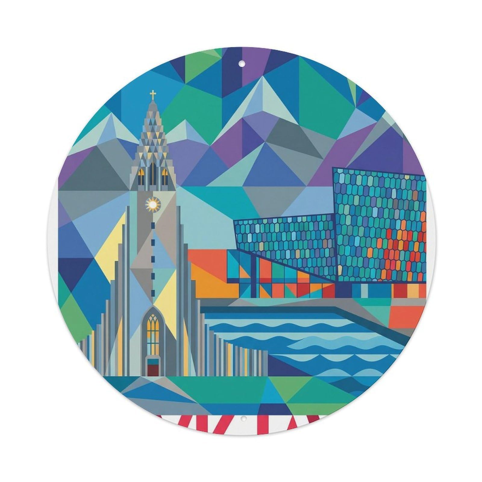 Vintage Travel Reykjavik Iceland Geometric Metal Tin Sign