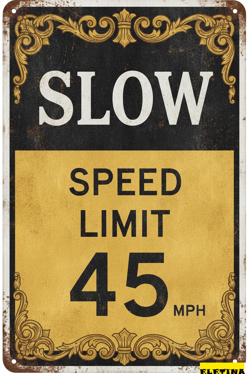 Speed Limit 45 MPH Tin Sign, 12x8 Inch Road Decor
