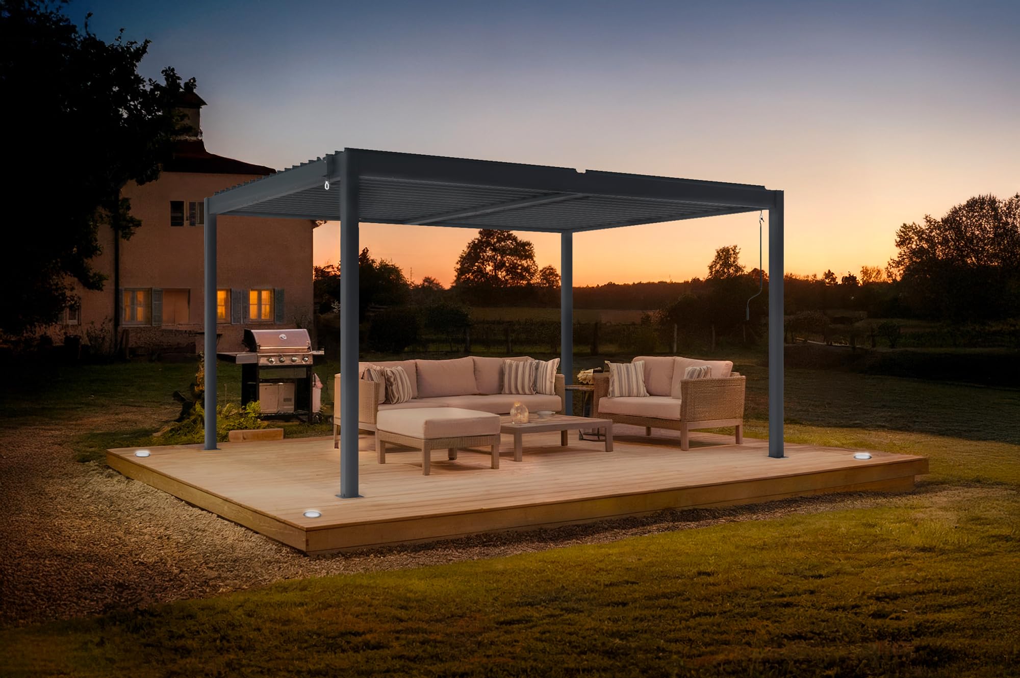 CAZEBOO Bioklimatische Pergola Piana 4x3m 12m² Anthrazitgrau Aluminium Freistehend - Pergola Garten mit Verstellbaren Lamellen 110° - Wetterfeste Terrassenüberdachung Stabil Windresistent