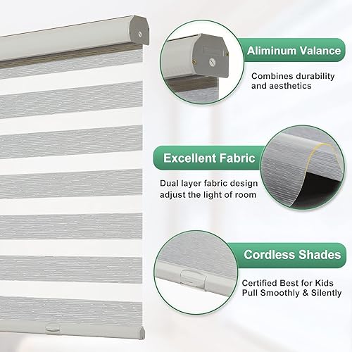 Miniatura 3 de Tonature Persianas de cebra de tamaño personalizado para ventanas, persianas enrollables inalámbricas, filtrado de luz privadas para el hogar,