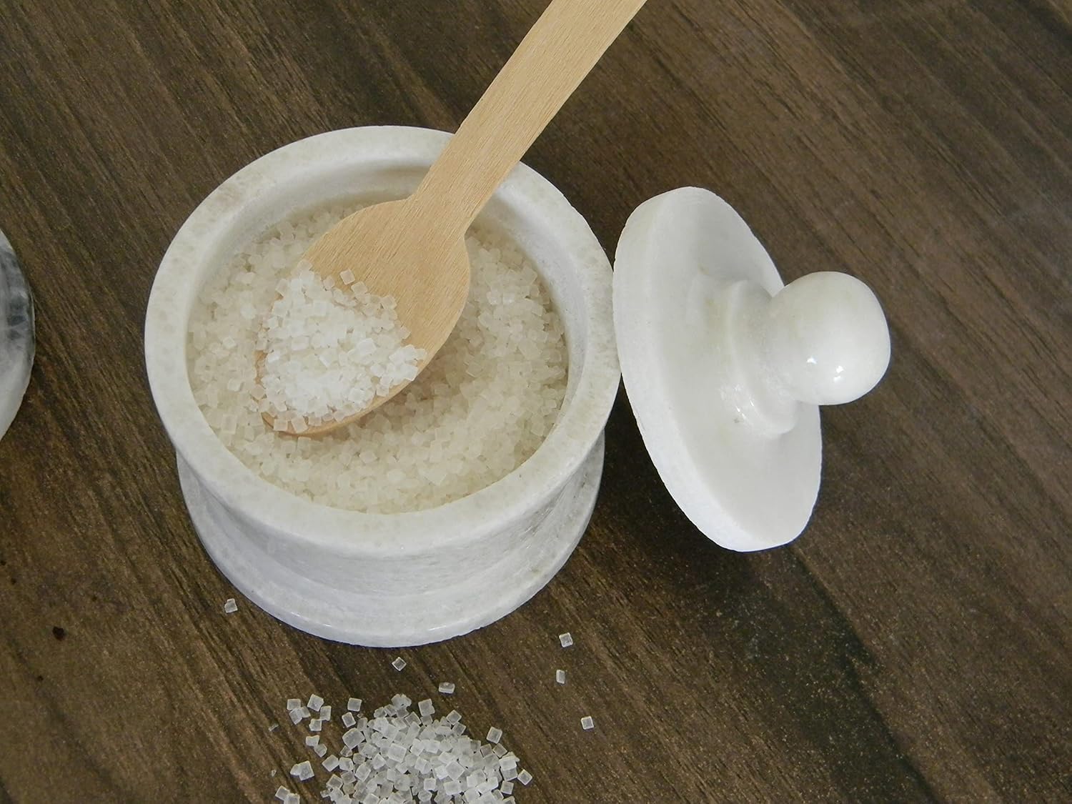 Handcrafted White Marble Salt Cellar, Salt Pepper and Sugar Bowls with Lid, Spice Jar For Kitchen Set, Seasoning & Spice Tools Storage Container