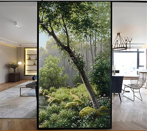 Miniatura 2 de LXDWEI Lámina decorativa para ventana, privacidad, paisaje de bosque creek, pintura al óleo, adhesivos estáticos para ventanas, sin pegamento,
