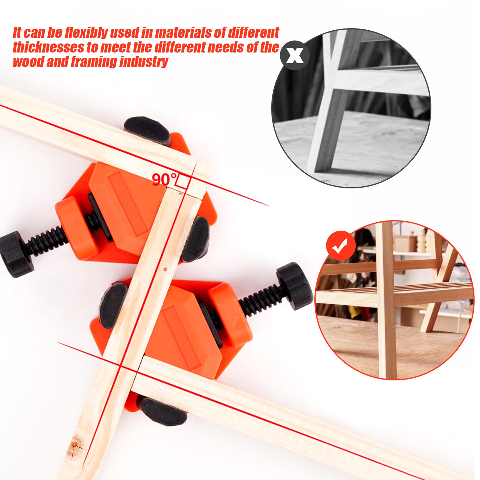 Winkelspanner 90 Grad,4 Stück Verstellbar Eckspanner, Eckverbinder Holz Verdicktes ABS Winkelspanner, Klemmbereich (5-22mm),Eckenspanner für Bilderrahmen,Platten,Glas,Eckschellen