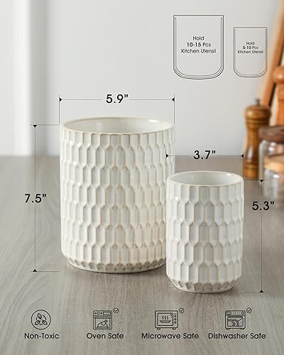 Miniatura 2 de Portautensilios, 7.3"+5.4" Portautensilios de Cerámica para Cocina para Encimera, Recipiente Grande para Utensilios de Cocina para Encimera de