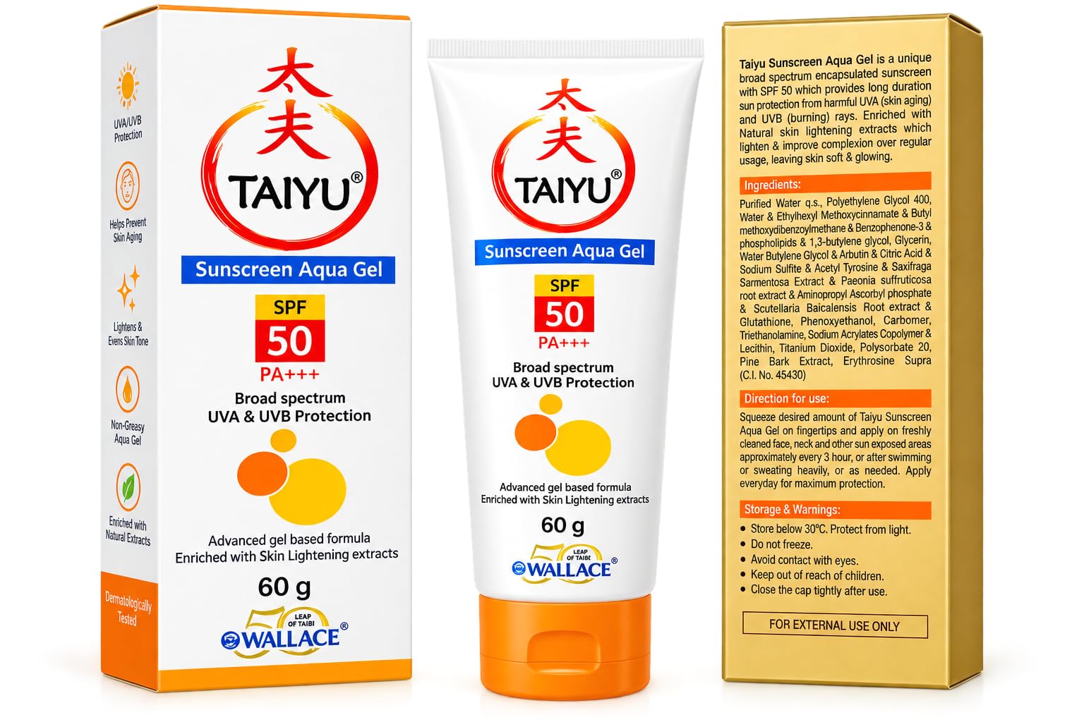 taaiyu aqua sunscreen gel spf 50 for all skin type & protection uva & uvb | spf 50 protection, gel formula