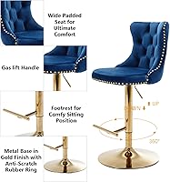 Vista 6 de Aoowow Juego de 2 taburetes de bar giratorios, taburetes de bar ajustables con respaldo de terciopelo copetudo, sillas de bar modernas tapizadas