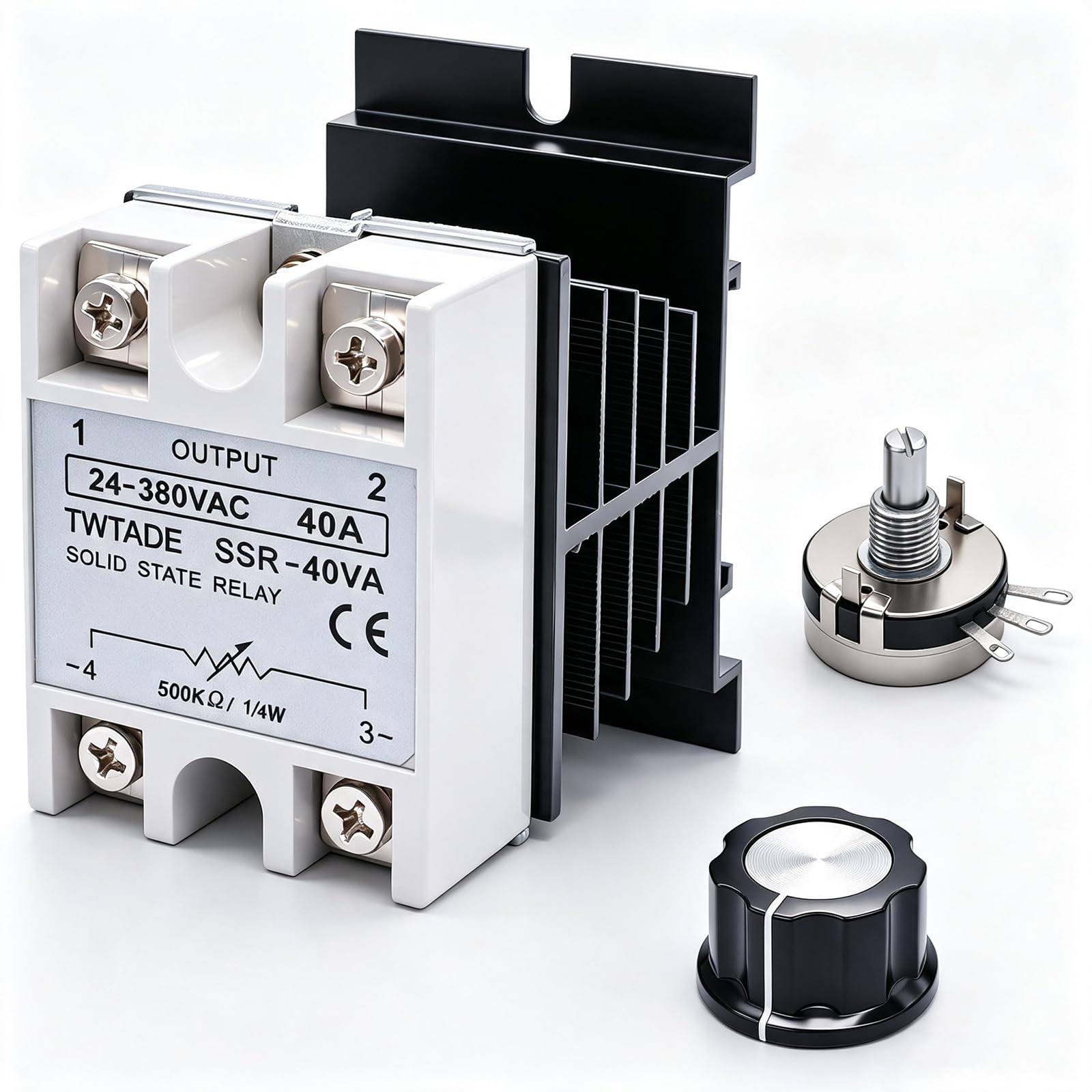 TWTADE SSR-40VA 500K ohm 1/4W to 24-380VAC 40A Single Phase Solid
