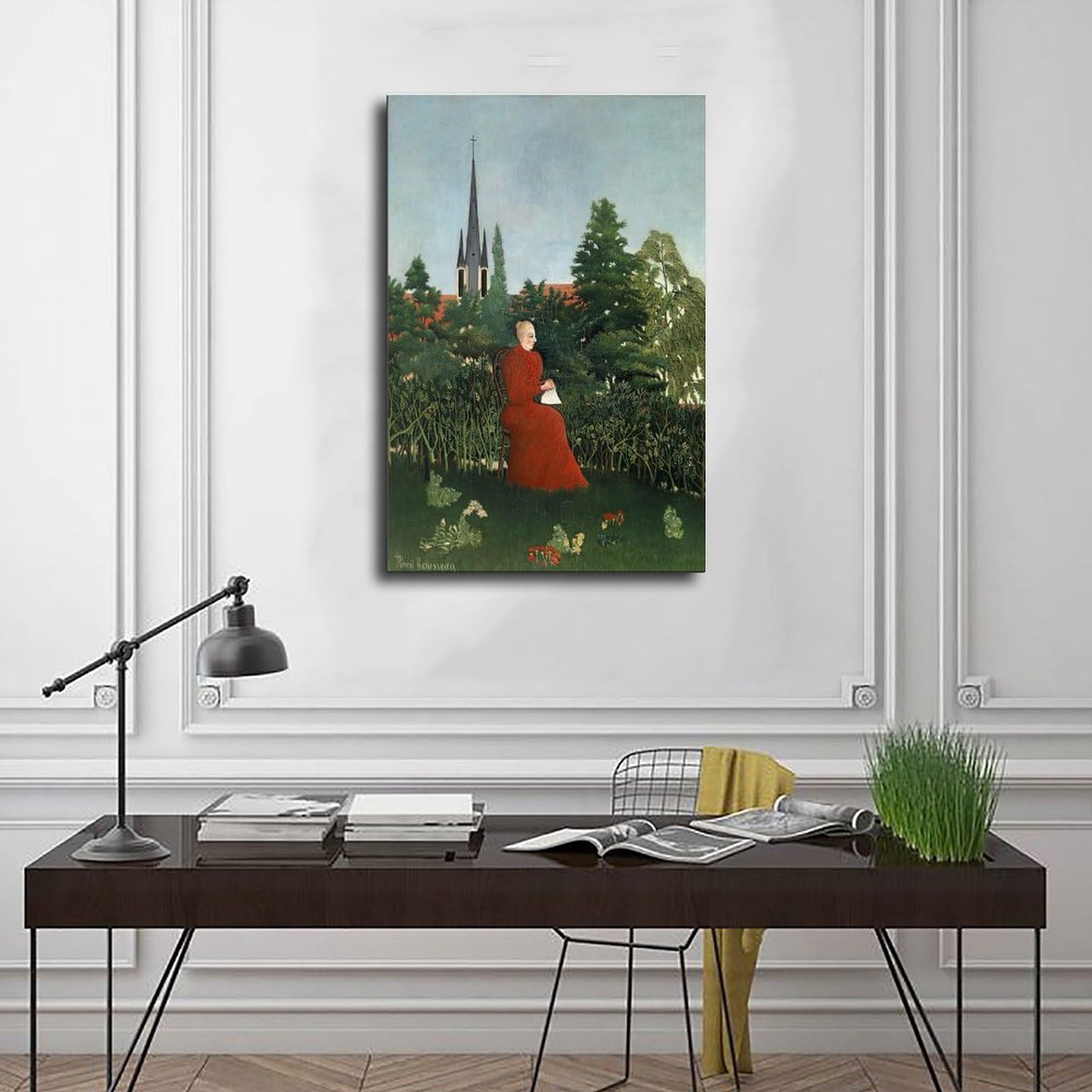 ANFOTCM Henri Rousseau, portret kobiety w krajobrazie, artystyczna dekoracja ścienna plakat rodzina bar restauracja garaż kawiarnia sztuka znak prezent 50 x 75 cm