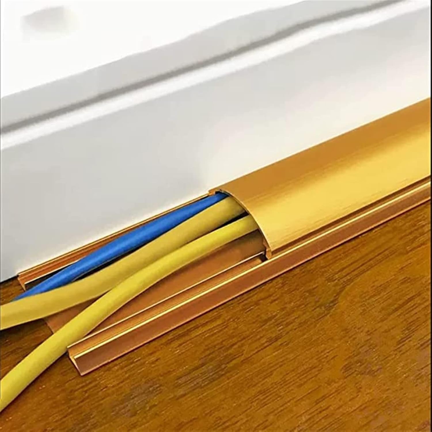 Gold Stainless Steel Cable Raceway, Self-Adhesive Waterproof Floor Cord Cover for Home & Office Cable Management, Size No.3 - Durable & Stylish Solution