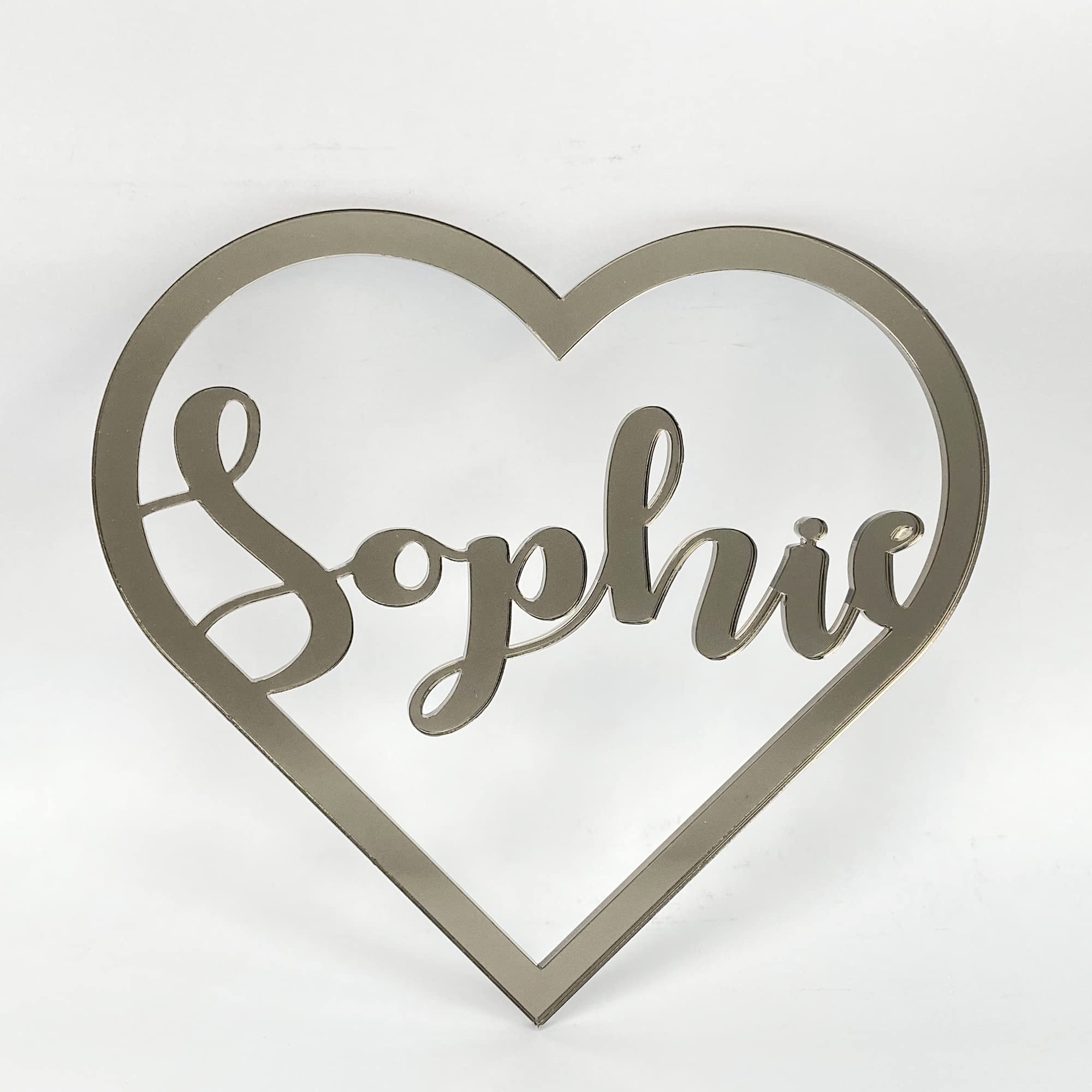 Personalised Any Name Text Wooden Colour Hoop Acrylic Mirror Floral Wedding Wreath Hanging Door Sign Wall Decoration Plaque Heart (Bronze Mirror, 60)