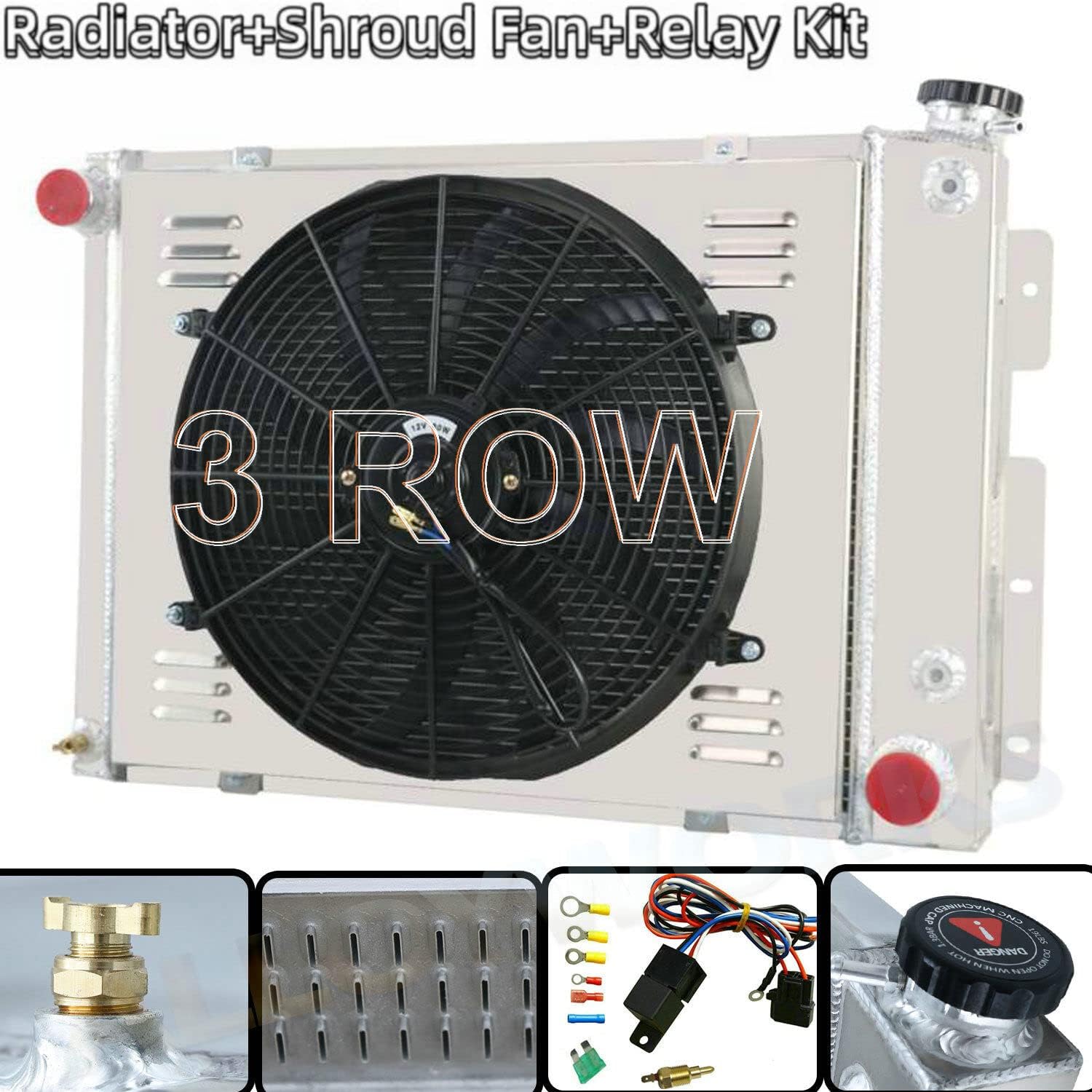 3 Row Core Radiator Compatible with 1967-1969 1968 Chevy Camaro/Pontiac Firebird 67 68 69 Small Block Engines Only Radiators Full Aluminum Radiator+Shroud Fan+Relay