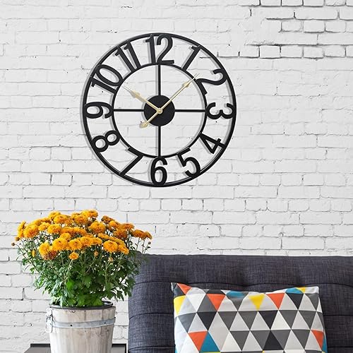 Miniatura 6 de SwallowLiving Reloj de pared grande de metal de 18 pulgadas para decoración de sala de estar, funciona con pilas, relojes de pared negros