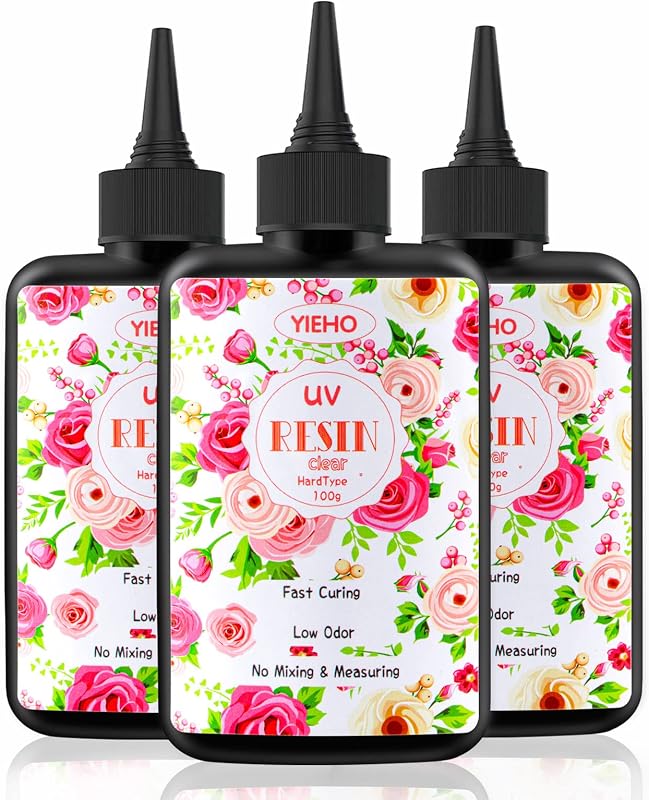 YIEHO 300g Pegamento de resina UV transparente como el cristal, resina epoxi UV dura para manualidades | Resina de luz UV de tipo duro mejorada, Resina de curado UV premezclada para fabricación de joyas