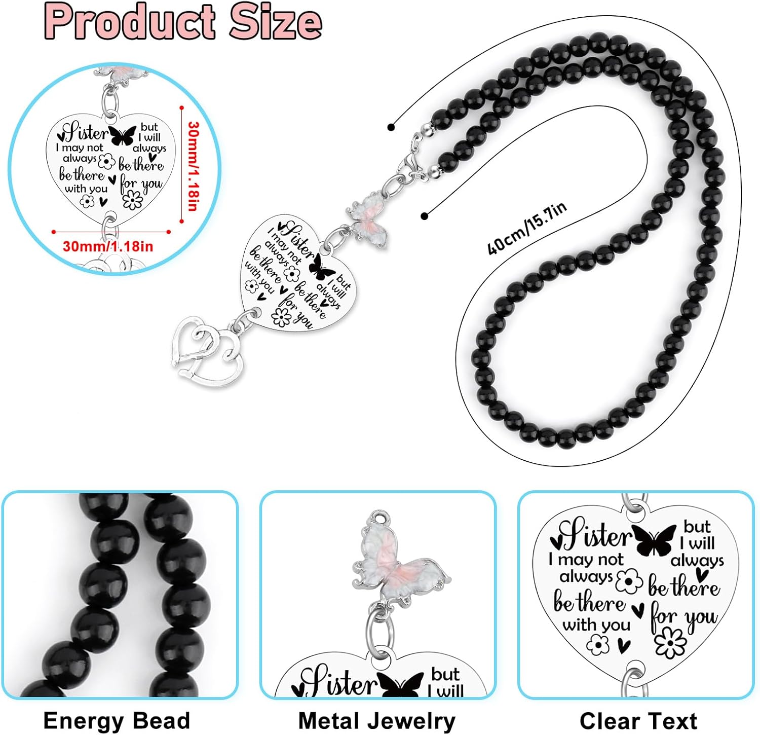 To My Sister Gift Car Rear View Mirror Hanging Accessories Friendship Present from Sister BFF Car Charm Home Decor Pendant Long Distance Relationship Gifts for Sisters New Driver Gift - Image 2