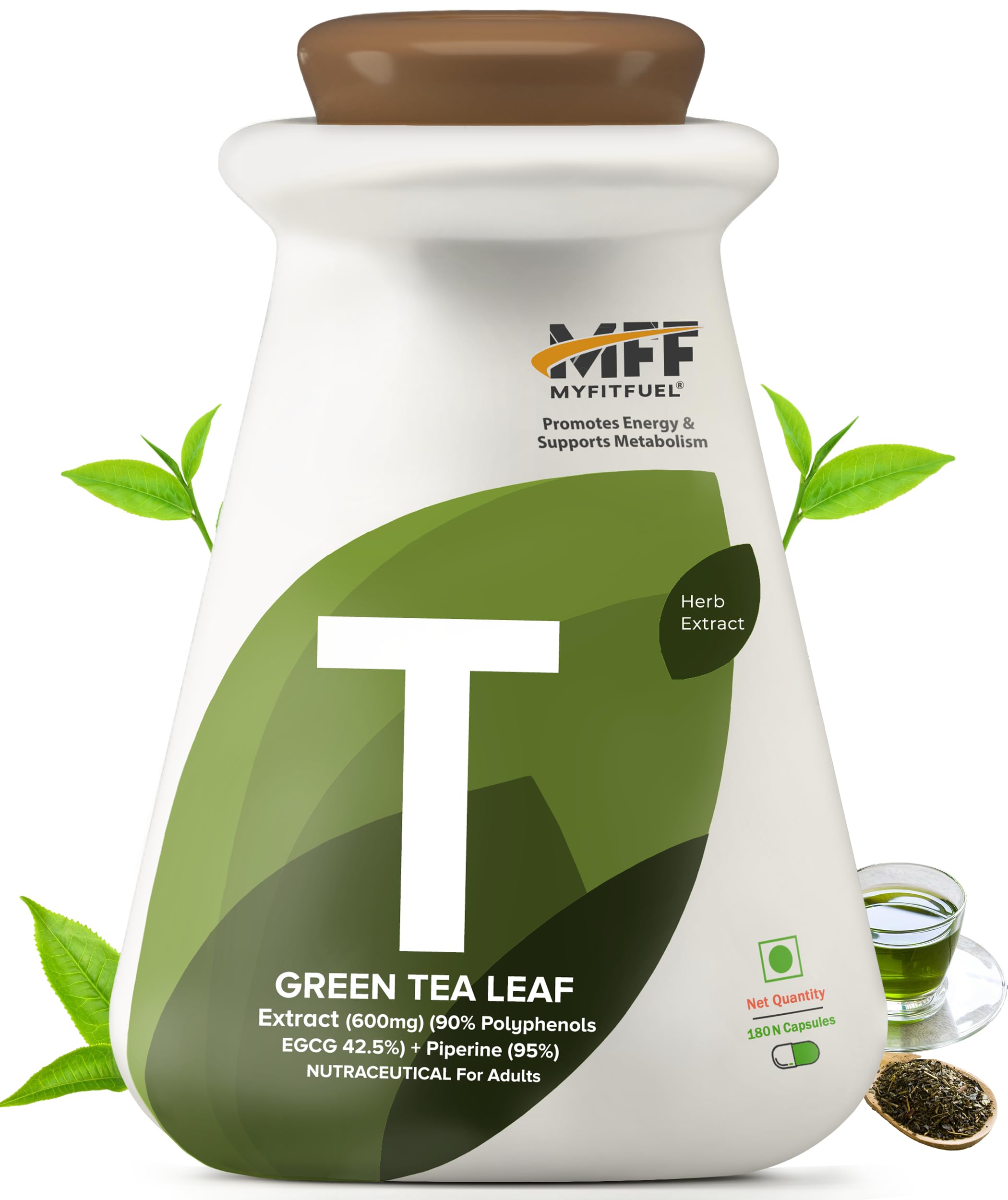 MyFitFuel Green Tea Extract (90% Polyphenols, 42.5% EGCG) with Piperine 95%, (600mg), 180 Capsules-picture-10