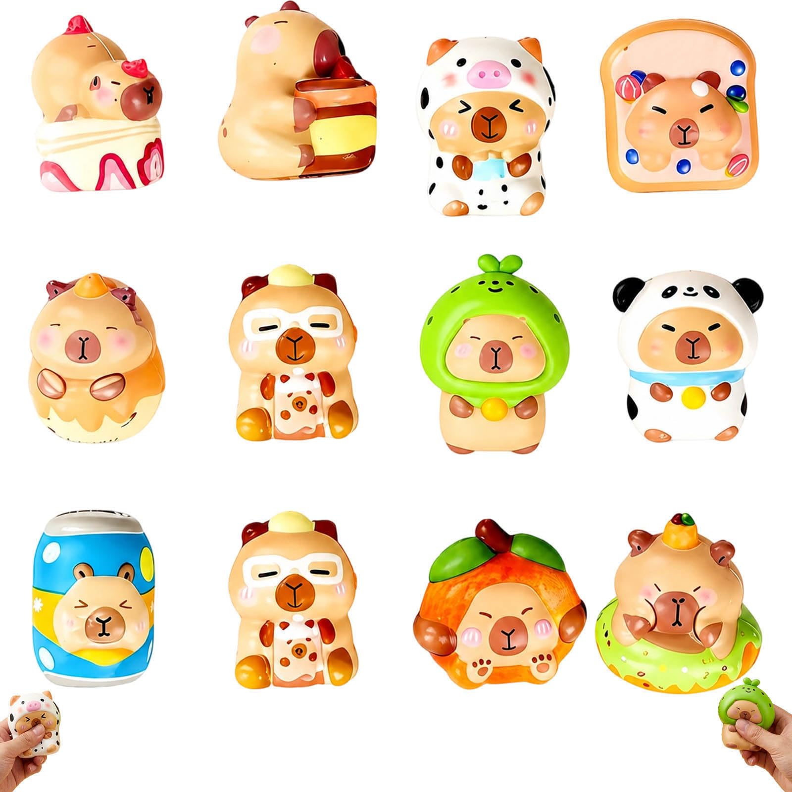 KhgFov Capybara Squishy, 12 Pcs Different Style Soft Squishy Capybara Animals, Sensory Fidget Squishy for Adults, Collectible Desktop Items and Party Favors