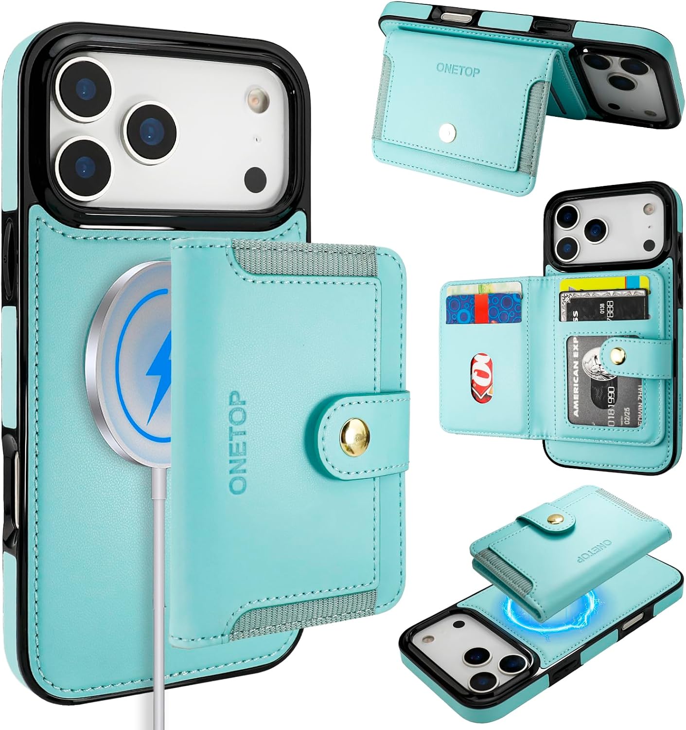 ONETOP for iPhone 17 Pro Max Detachable Magnetic Wallet Case,MintGreen