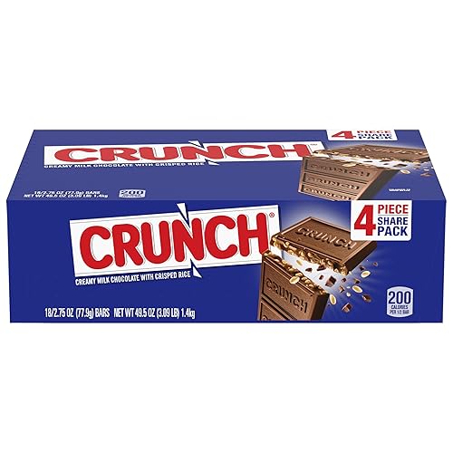 CRUNCH, paquete a granel de 18 unidades, chocolate con leche y arroz tostado, barras de caramelo envueltas individualmente de tamaño para compartir,