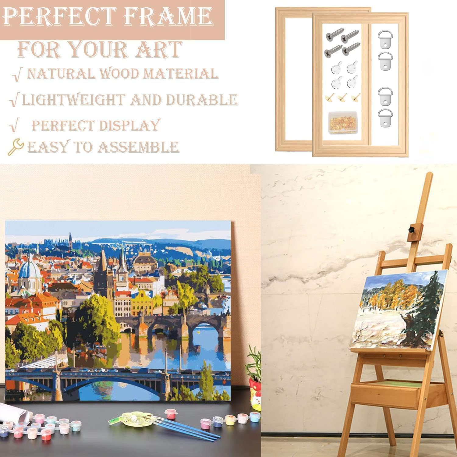 2 Pack 12"x 16" DIY Wood Canvas Stretcher Bars, Canvas Frames Kit-Easy to Assemble,Wooden Frames Kit for Oil Painting,Diamond Painting，Embroidery Stitch and Needlepoint Arts Supplies