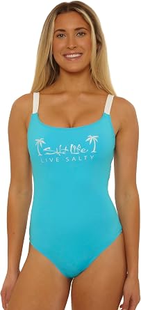 Salt Life Womens Live Salty Scoop One Piece Swimsuit, Scoop Neck, Bathing Suits for Women